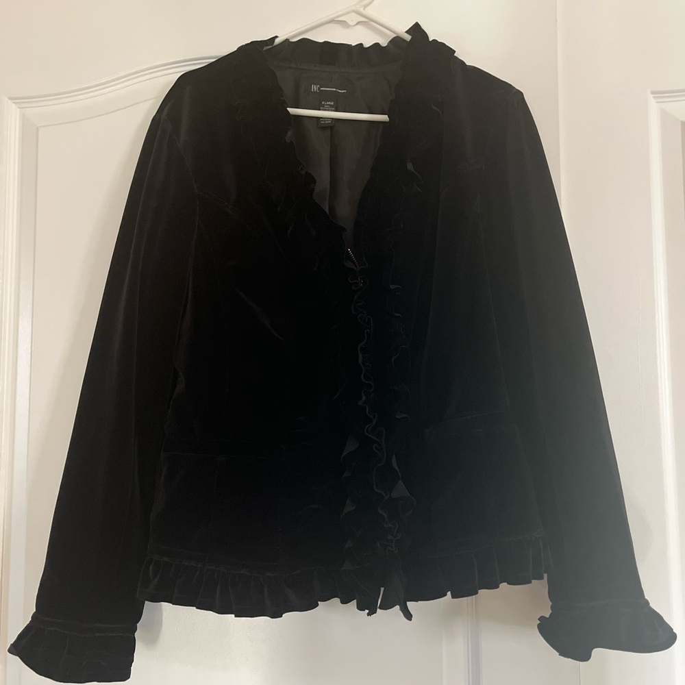 Black Ruffled Velvet Jacket